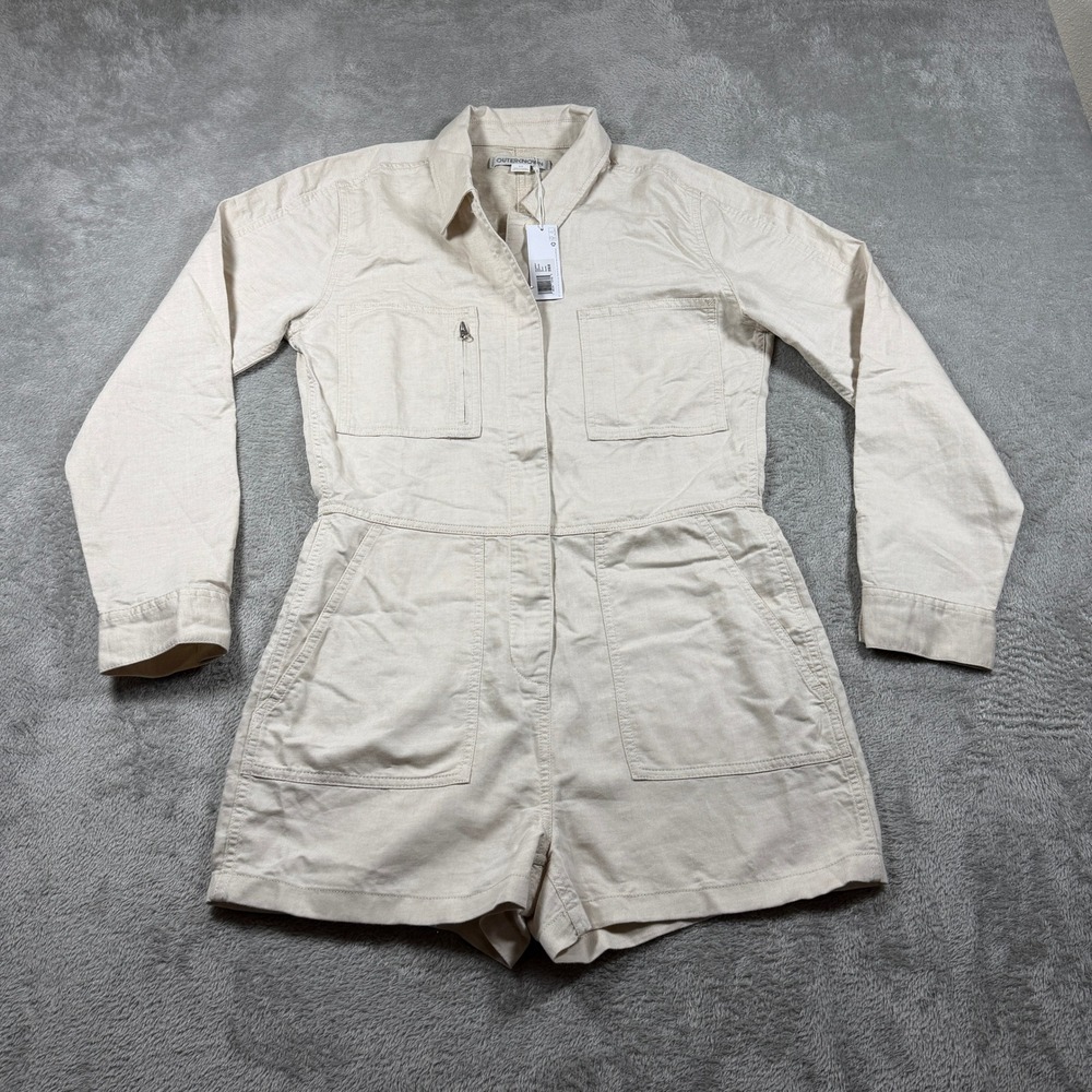 Outerknown Station Suit Short Romper Womens Small Natural Tan Cotton Linen NWT